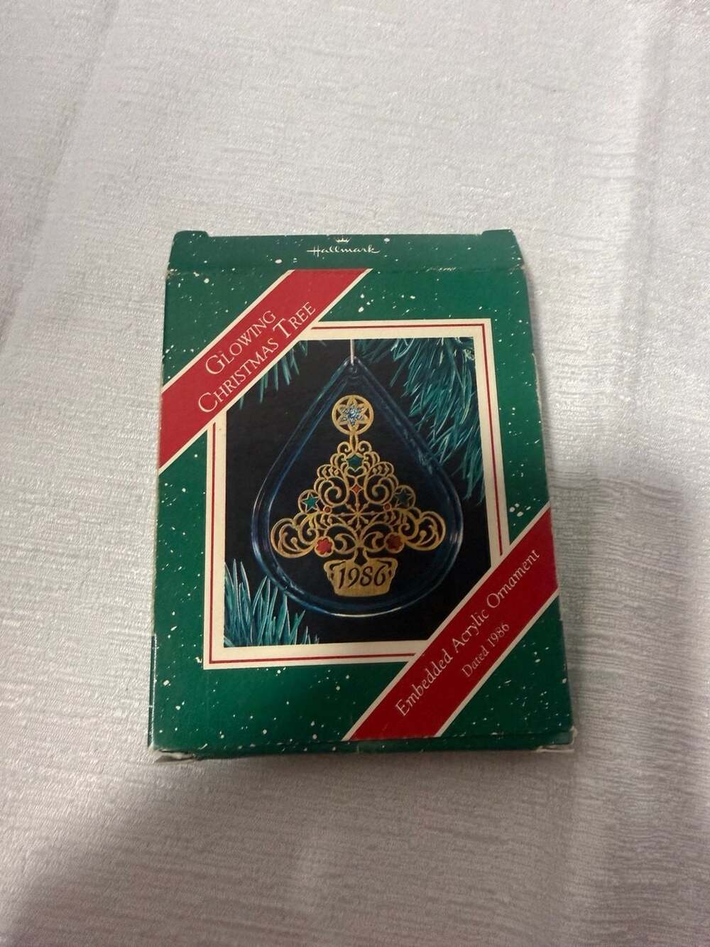 Hallmark Glowing Christmas Tree Embedded Acrylic Ornament Dated 1986